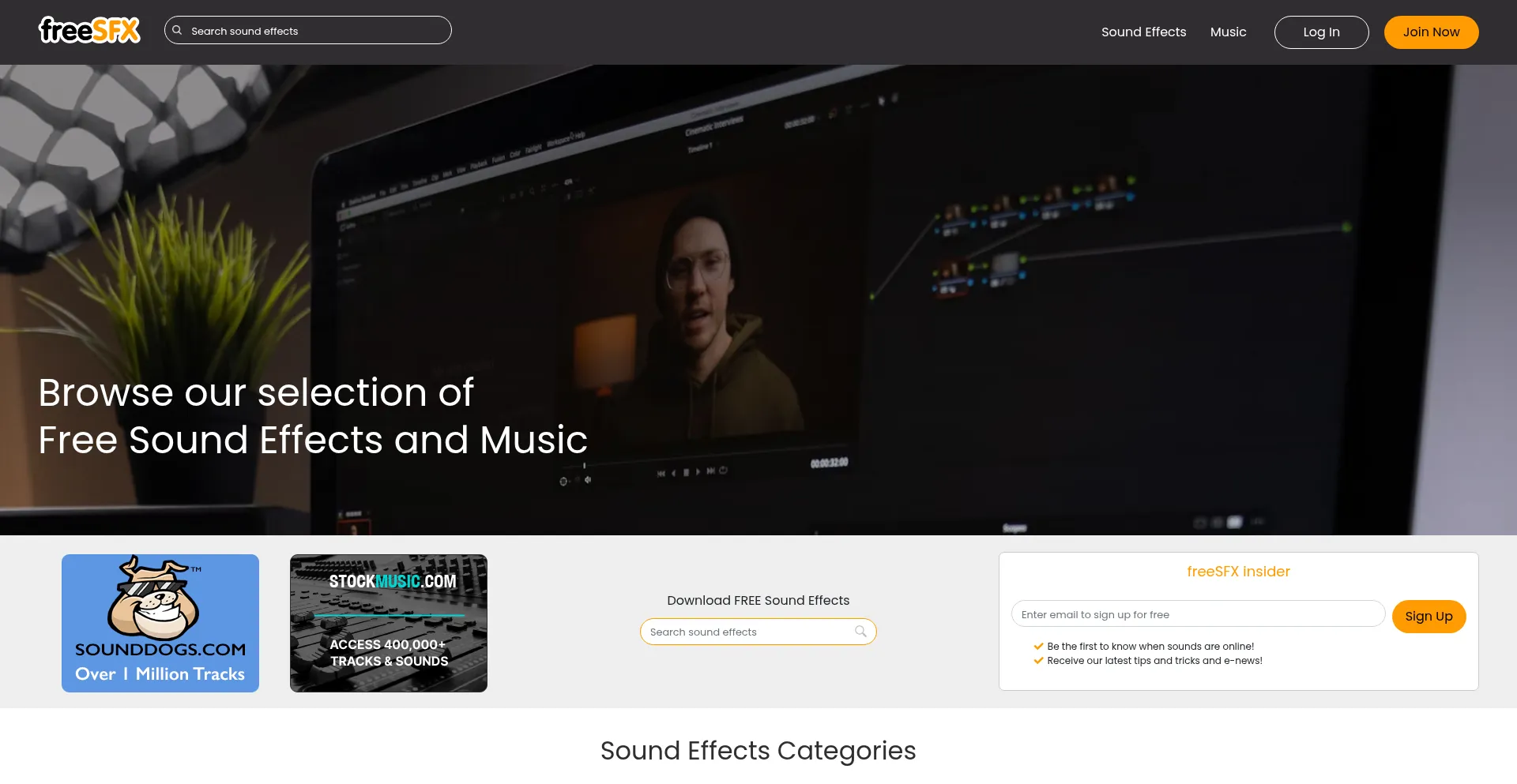Website screenshot of Freesfx.co.uk