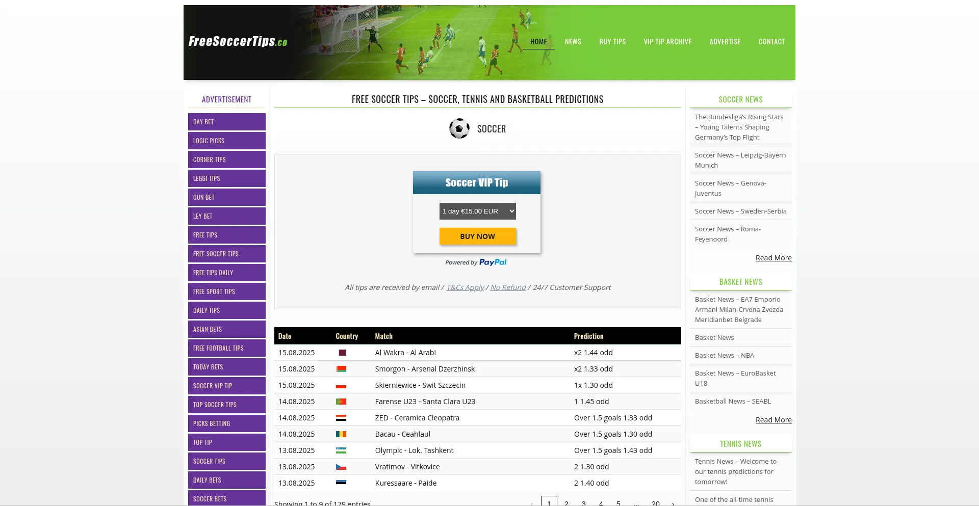 Website screenshot of Freesoccertips.co