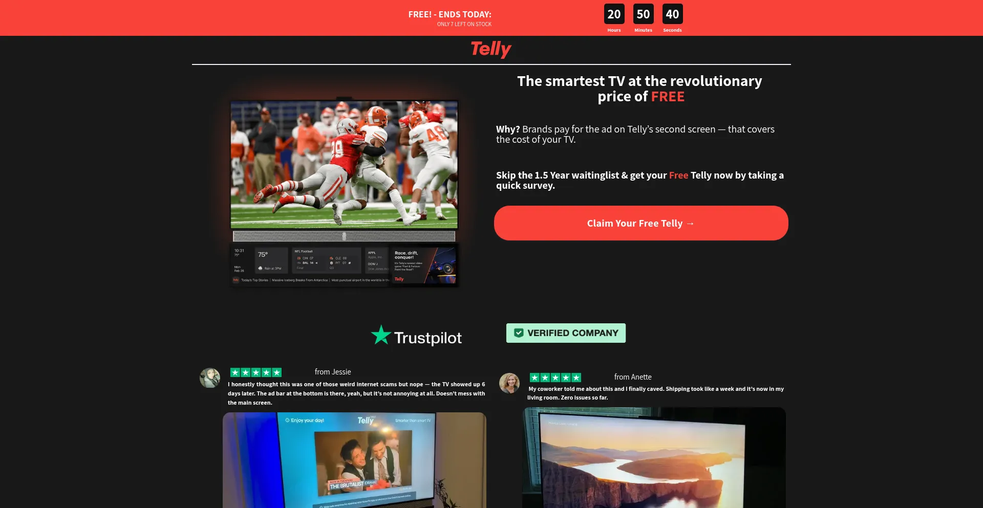 Website screenshot of Freetelly.store