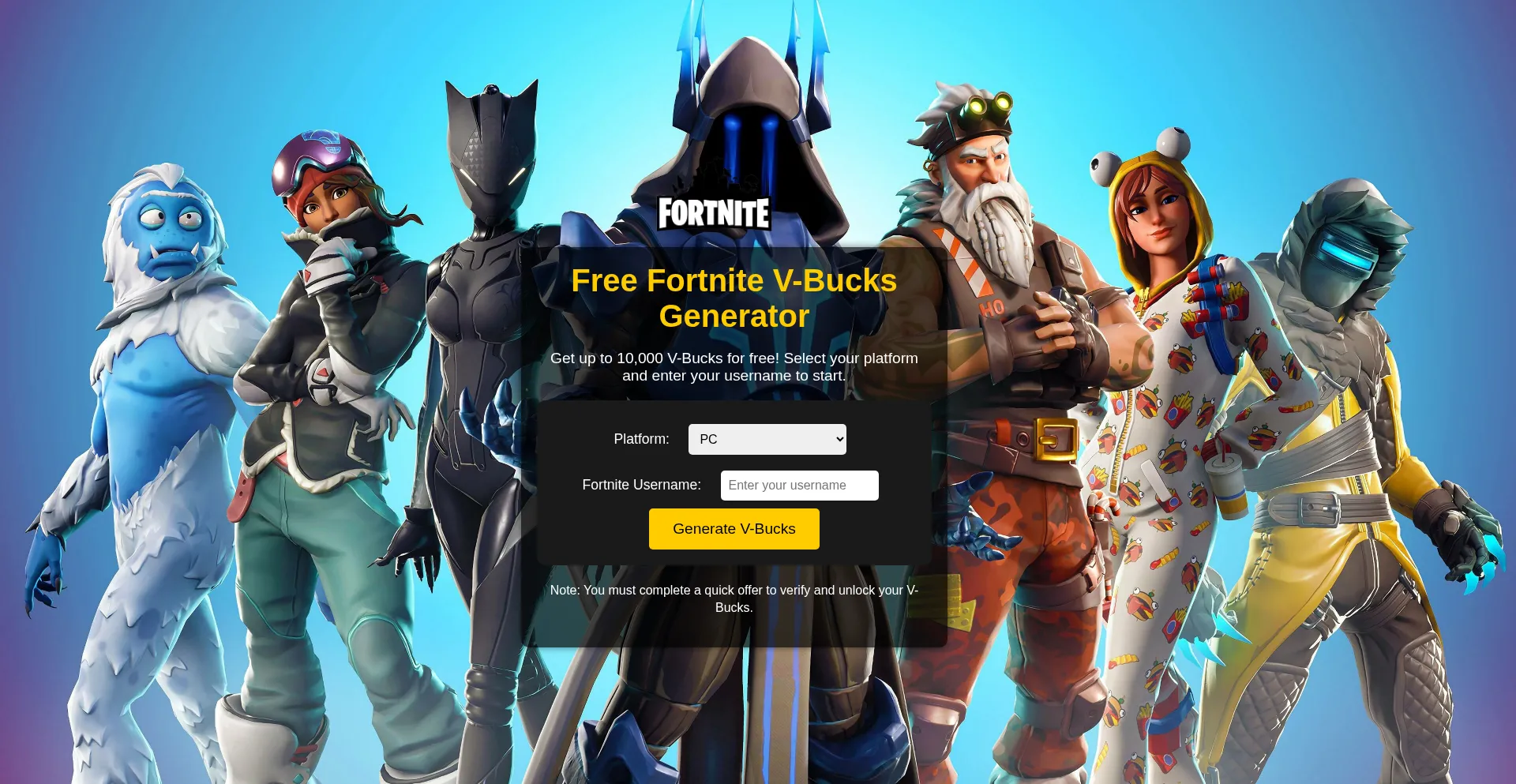 Website screenshot of Freevbucksnow.online