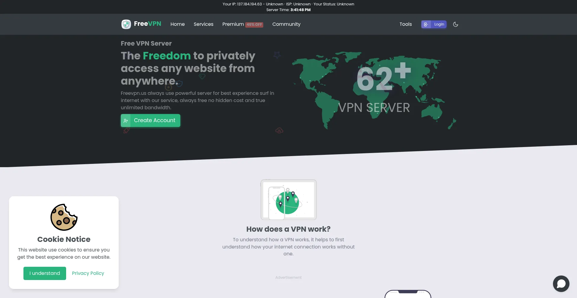Website screenshot of Freevpn.us