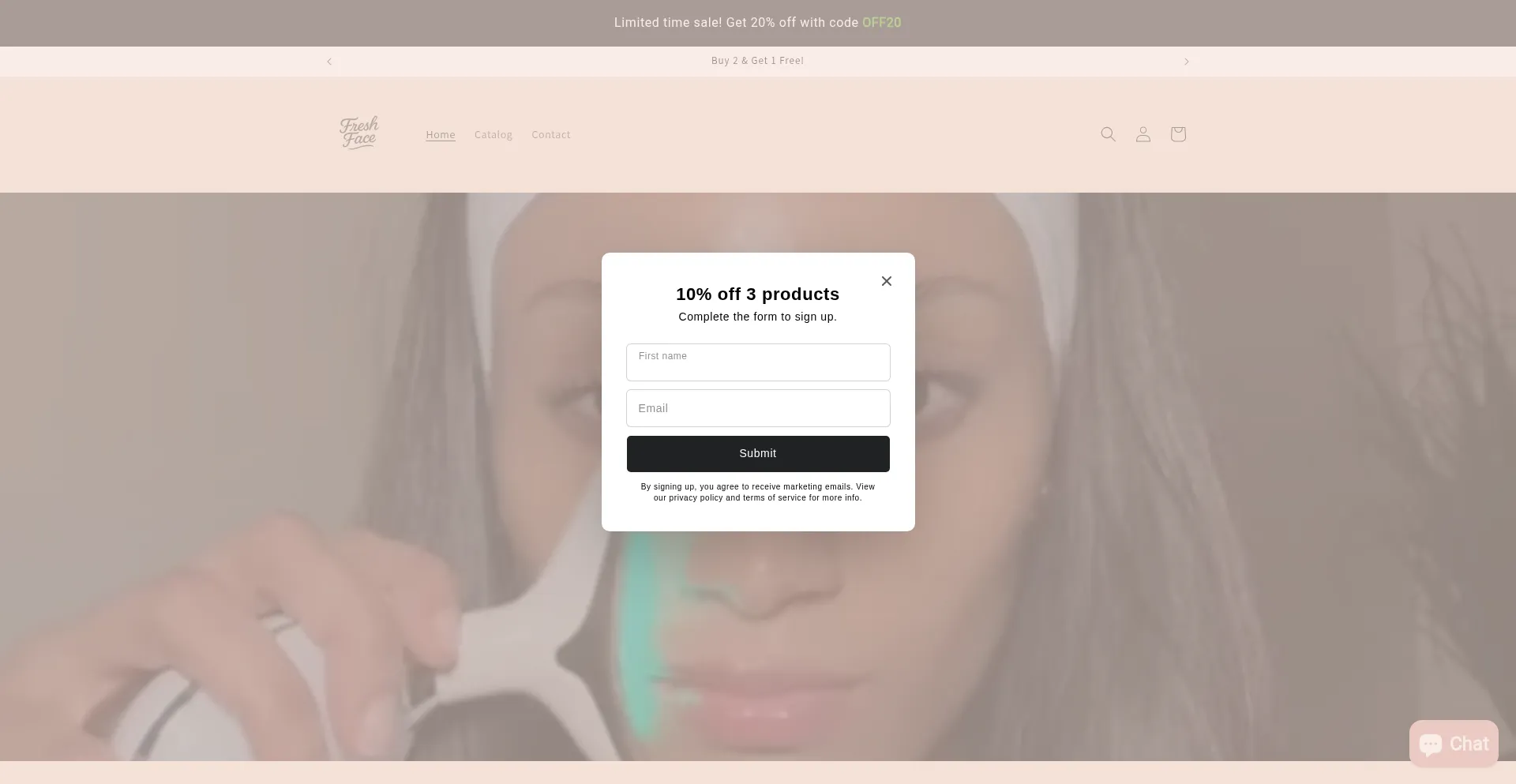 Website screenshot of Freshface.co.za