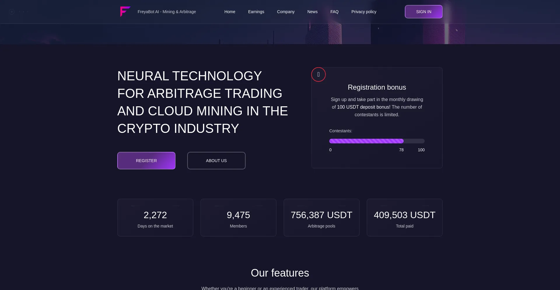 Website screenshot of Freyabot.com