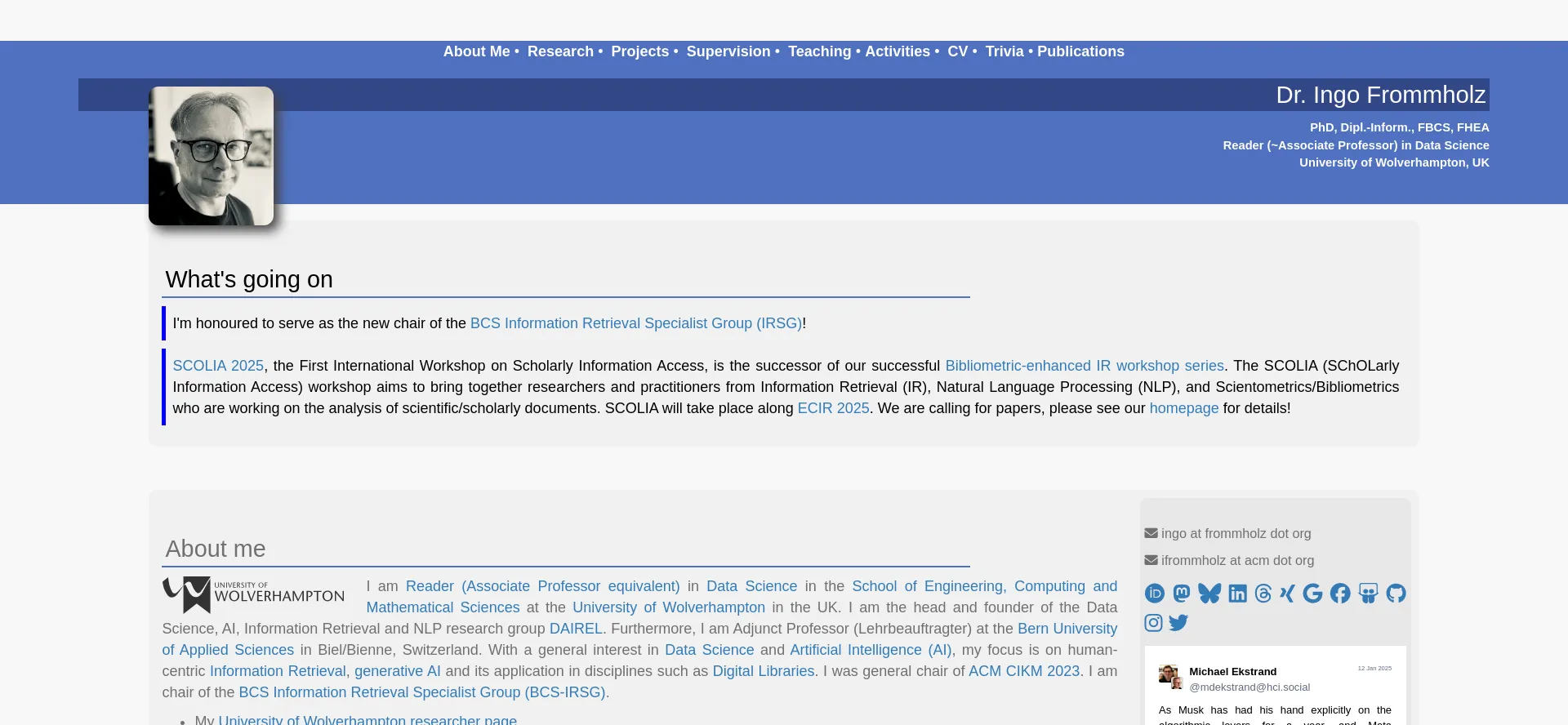 Website screenshot of Frommholz.org