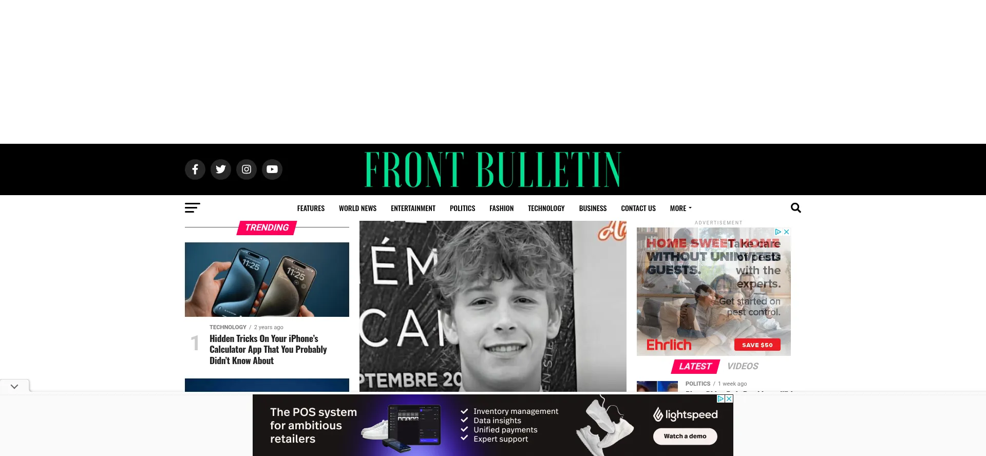 Website screenshot of Frontbulletin.com
