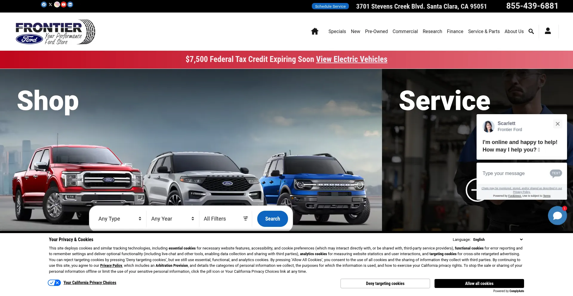 Website screenshot of Frontierford.com