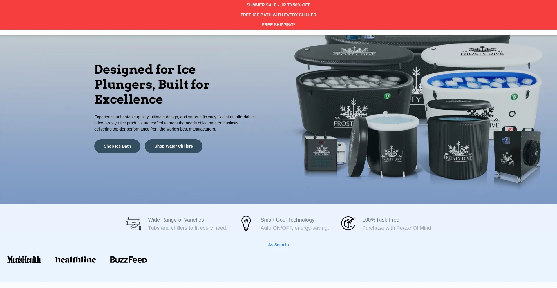 Website screenshot of Frostydive.com