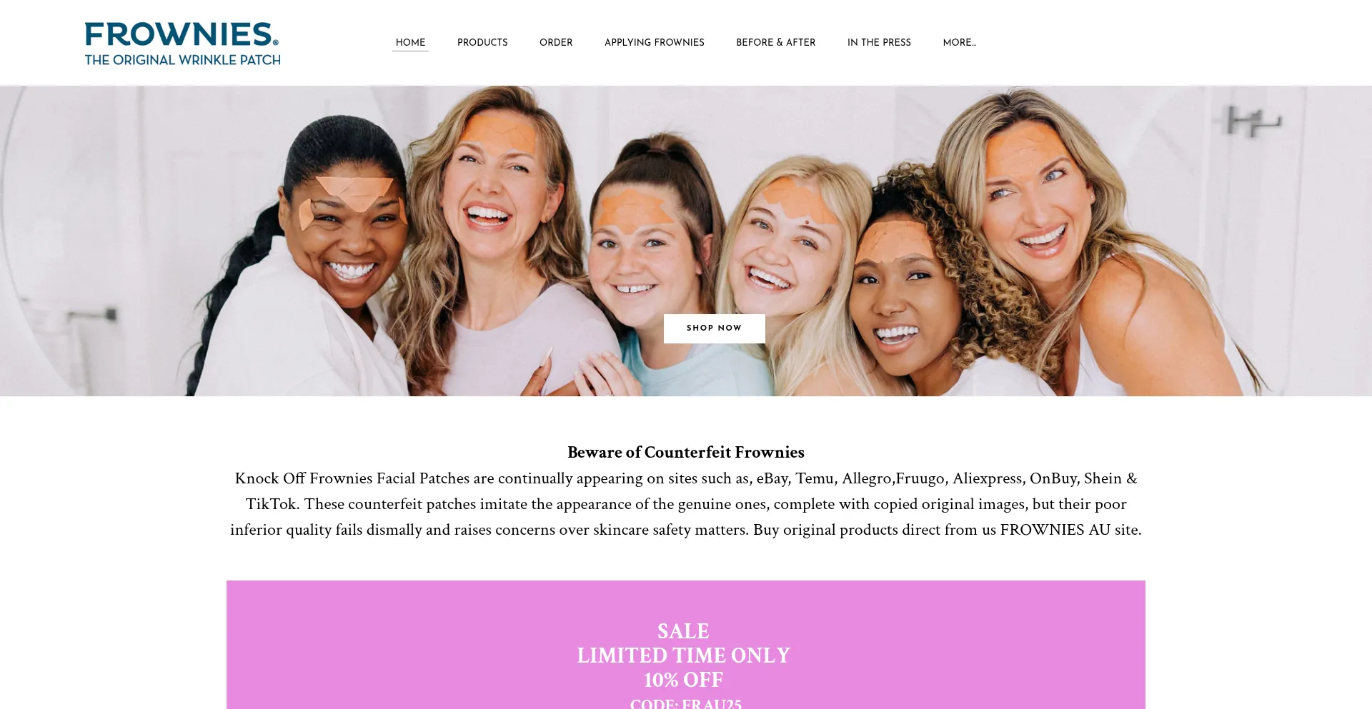Website screenshot of Frownies.net.au