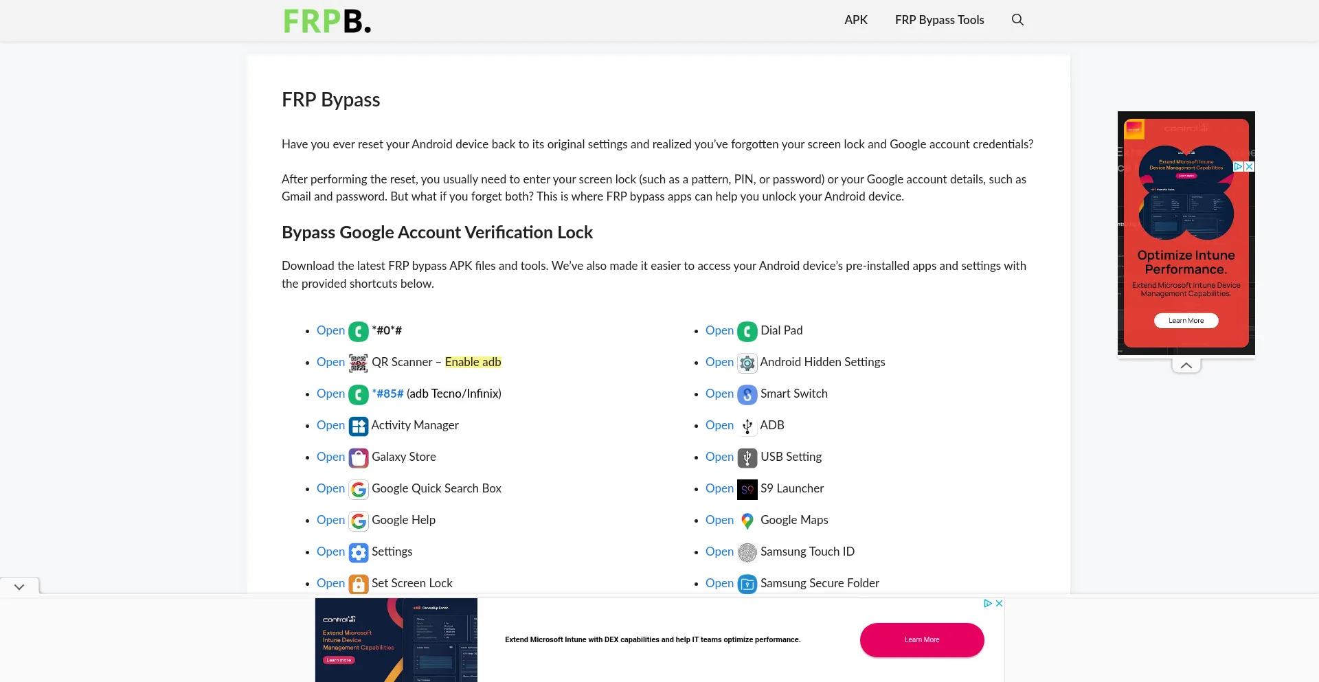 Website screenshot of Frpbypass.cc