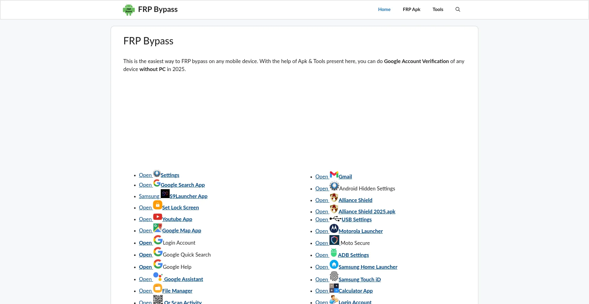Website screenshot of Frpbypass.io