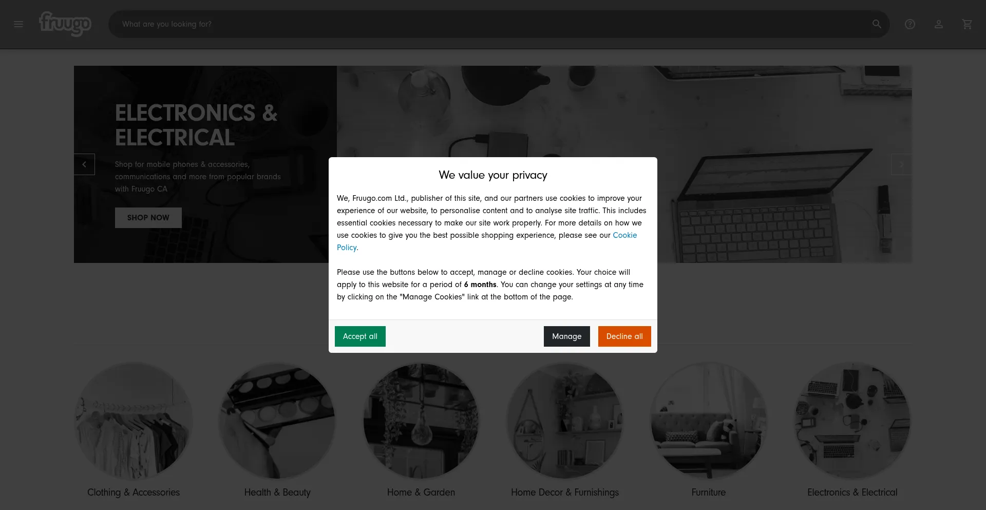 Website screenshot of Fruugo.ca
