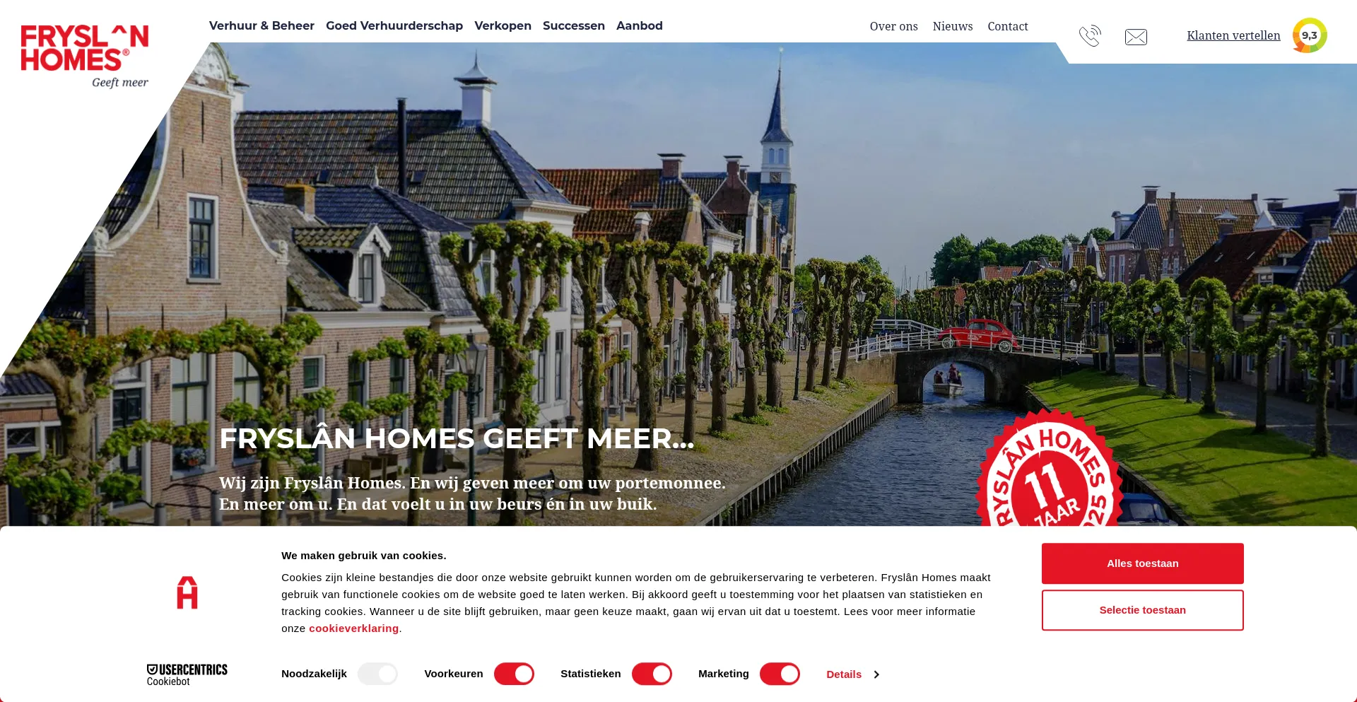 Website screenshot of Fryslanhomes.frl