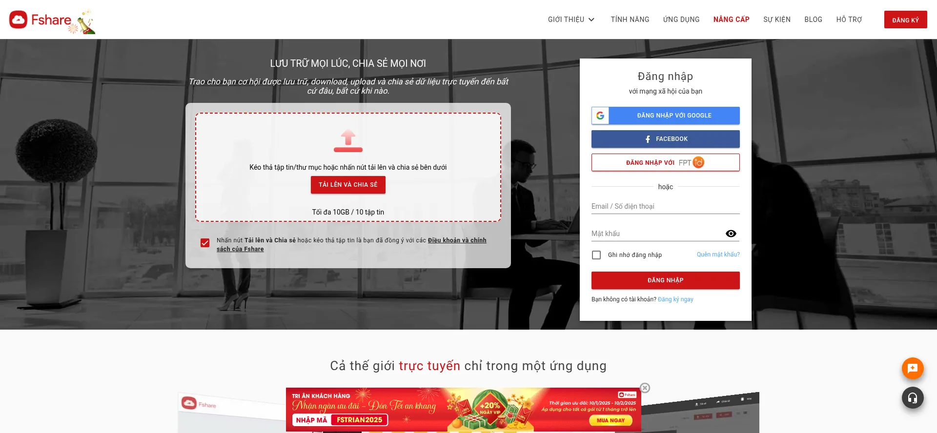 Website screenshot of Fshare.vn