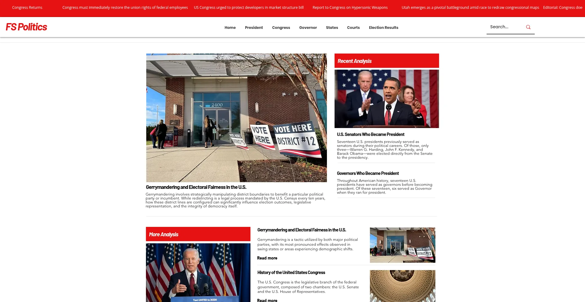 Website screenshot of Fspolitics.com