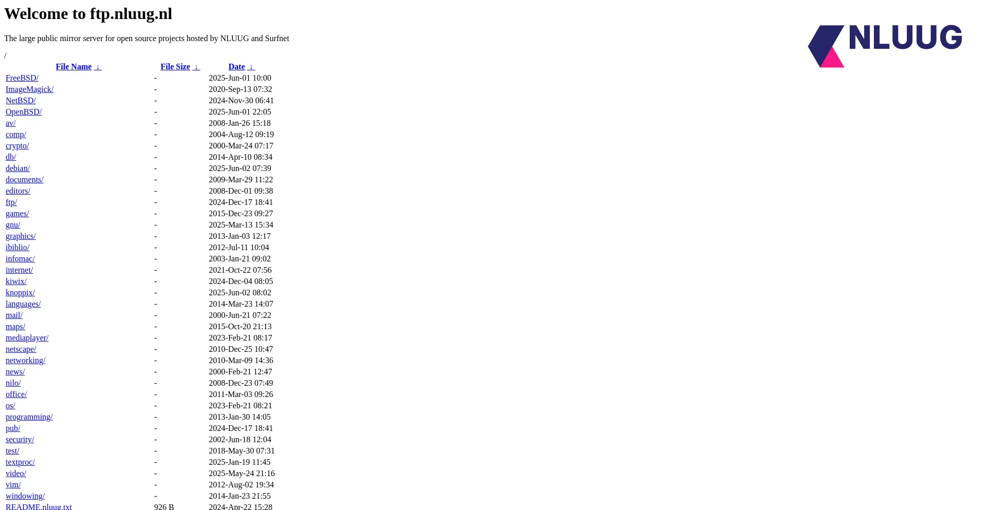 Website screenshot of Ftp.nluug.nl