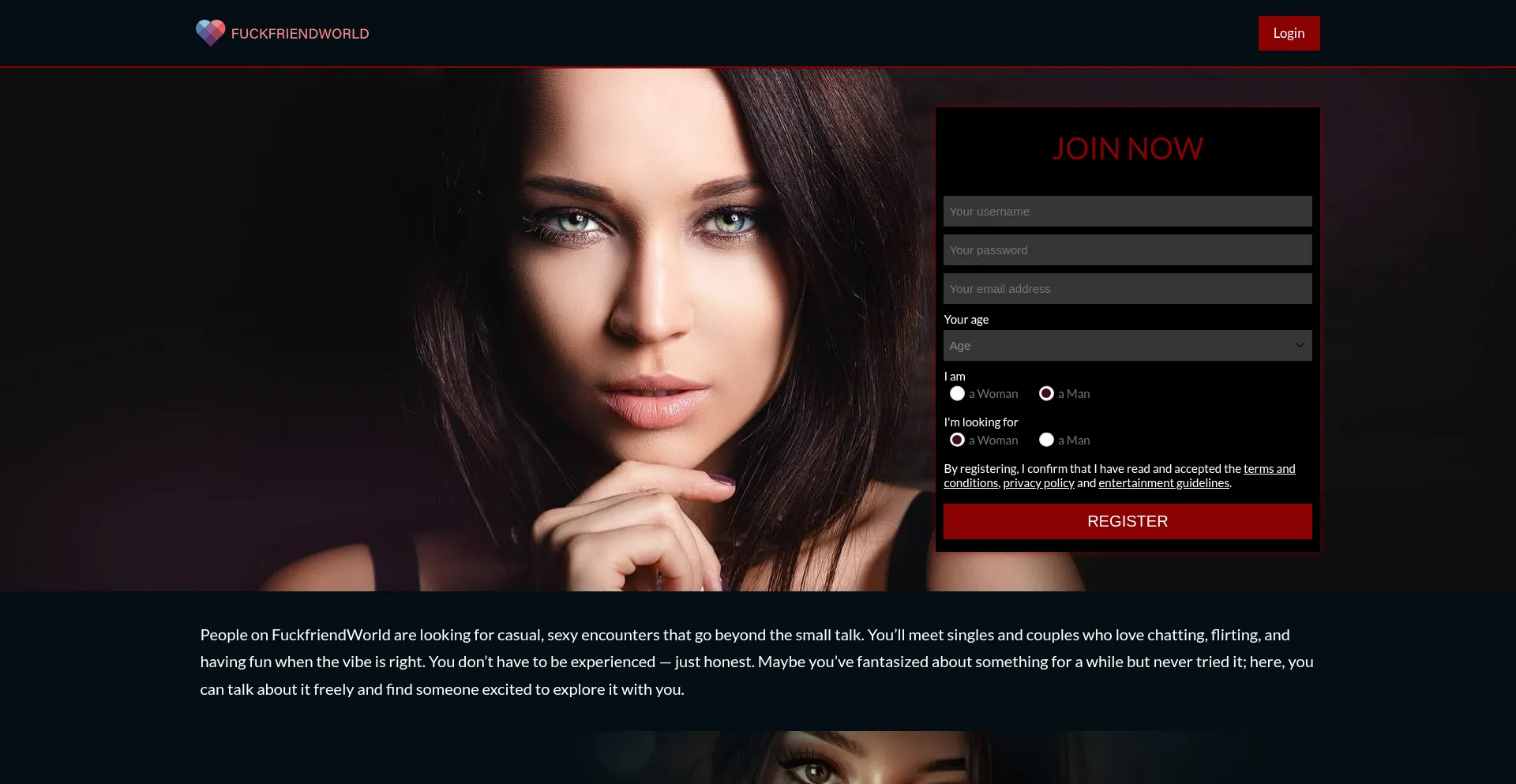 Website screenshot of Fuckfriendworld.com