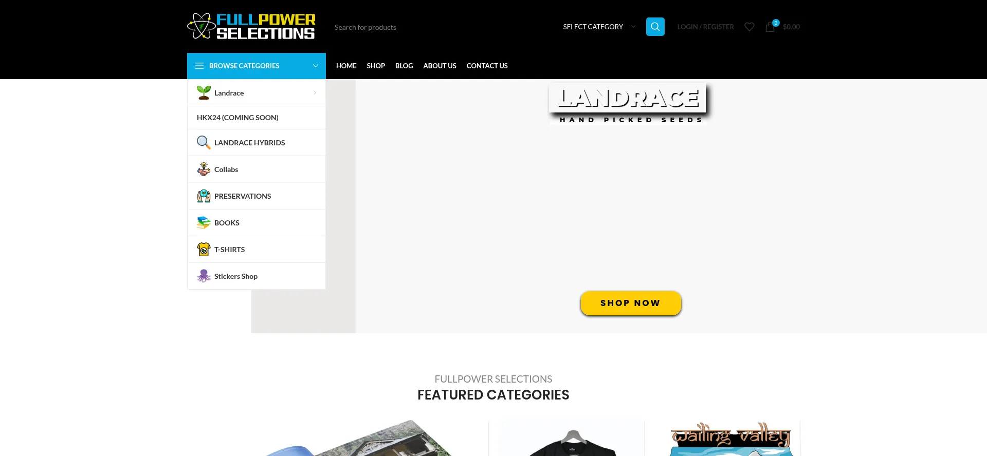Website screenshot of Fullpowerselections.com