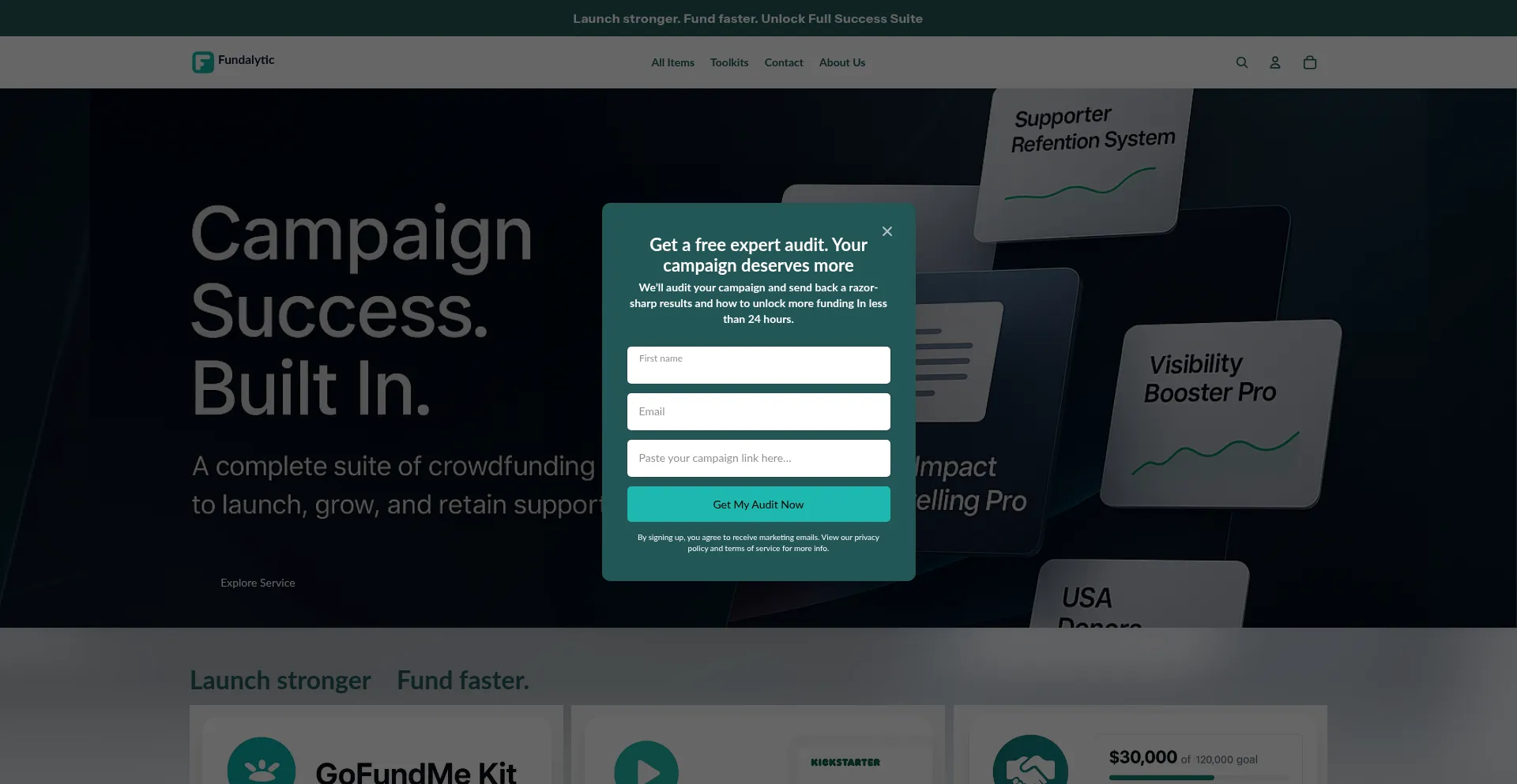 Website screenshot of Fundalytic.com