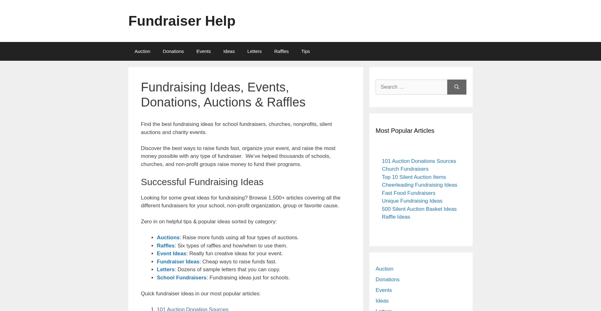 Website screenshot of Fundraiserhelp.com