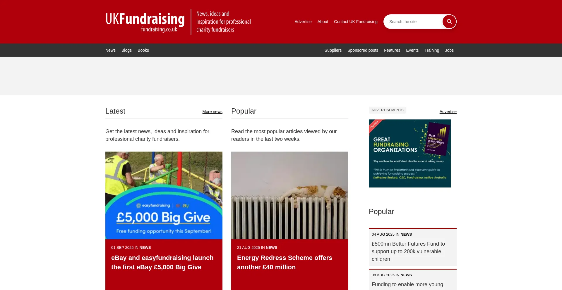 Website screenshot of Fundraising.co.uk