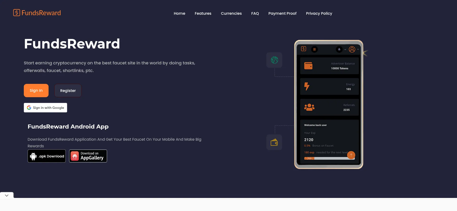 Website screenshot of Fundsreward.com