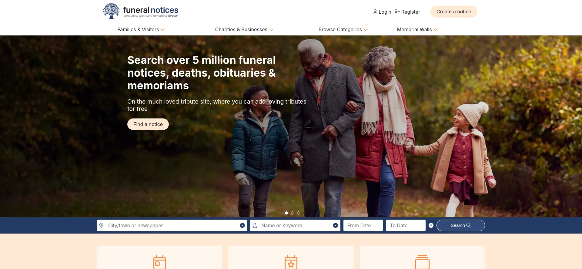 Website screenshot of Funeral-notices.co.uk