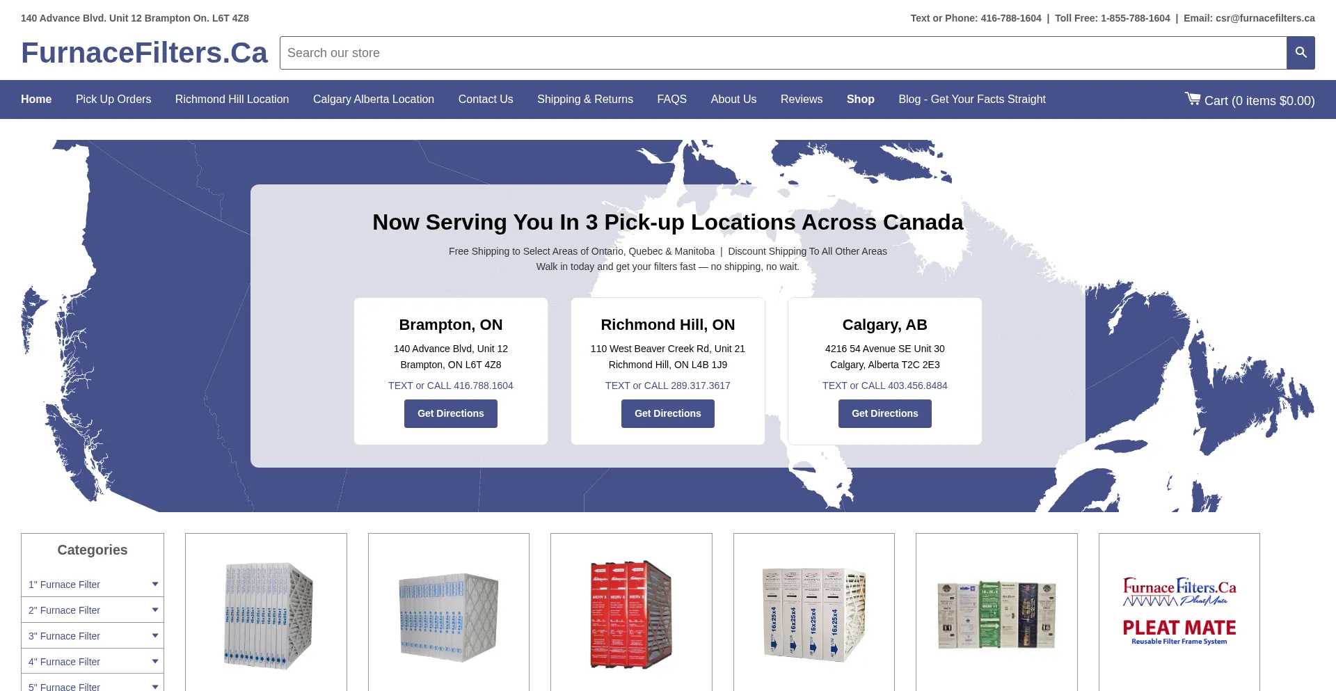 Website screenshot of Furnacefilters.ca