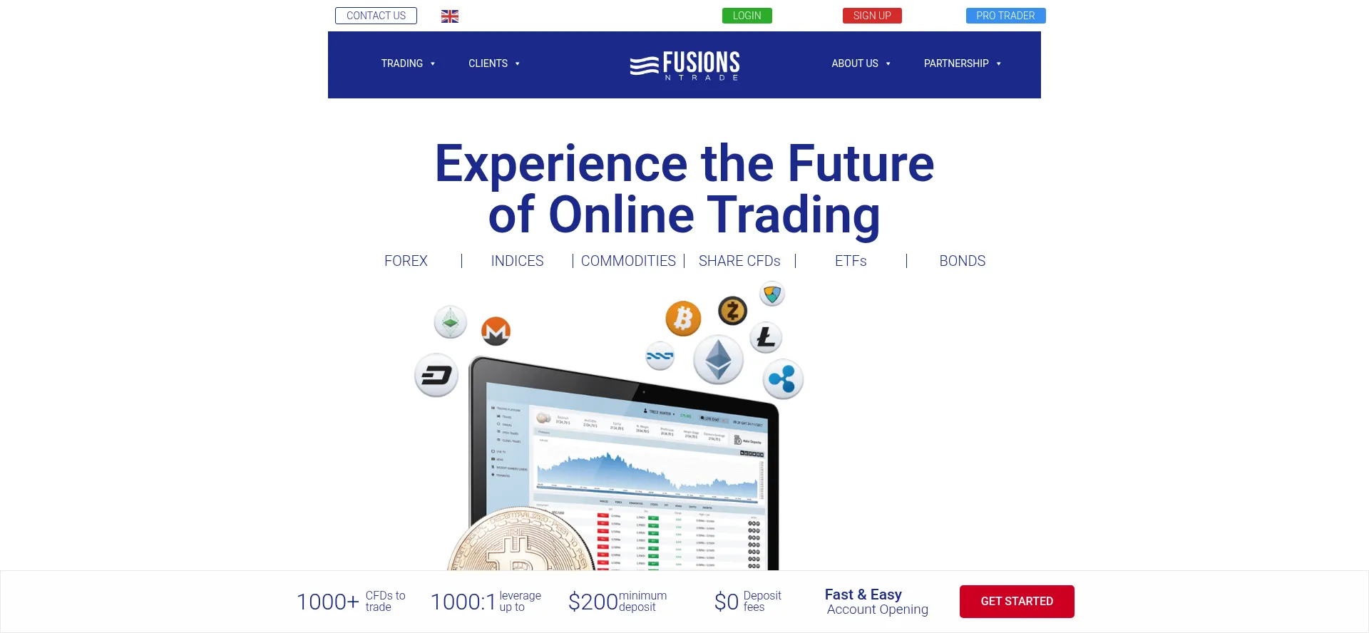 Website screenshot of Fusions-ntrade.com