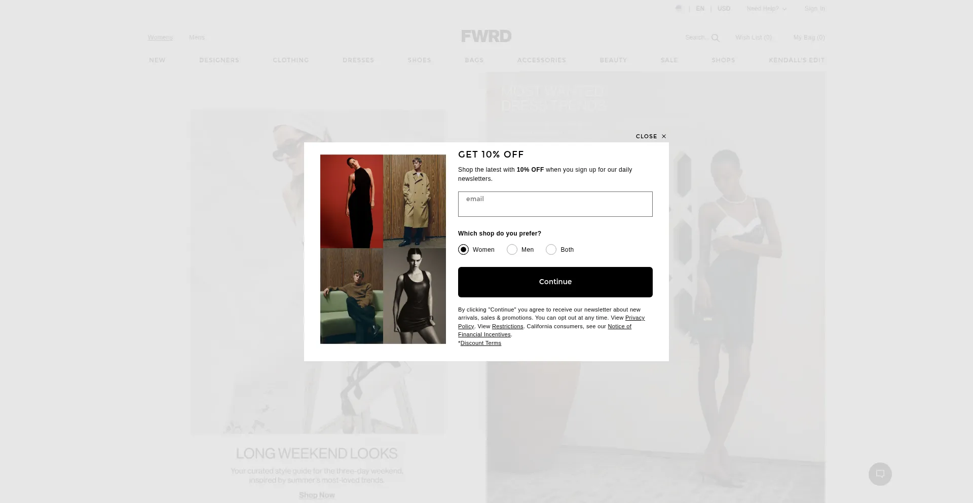 Website screenshot of Fwrd.com