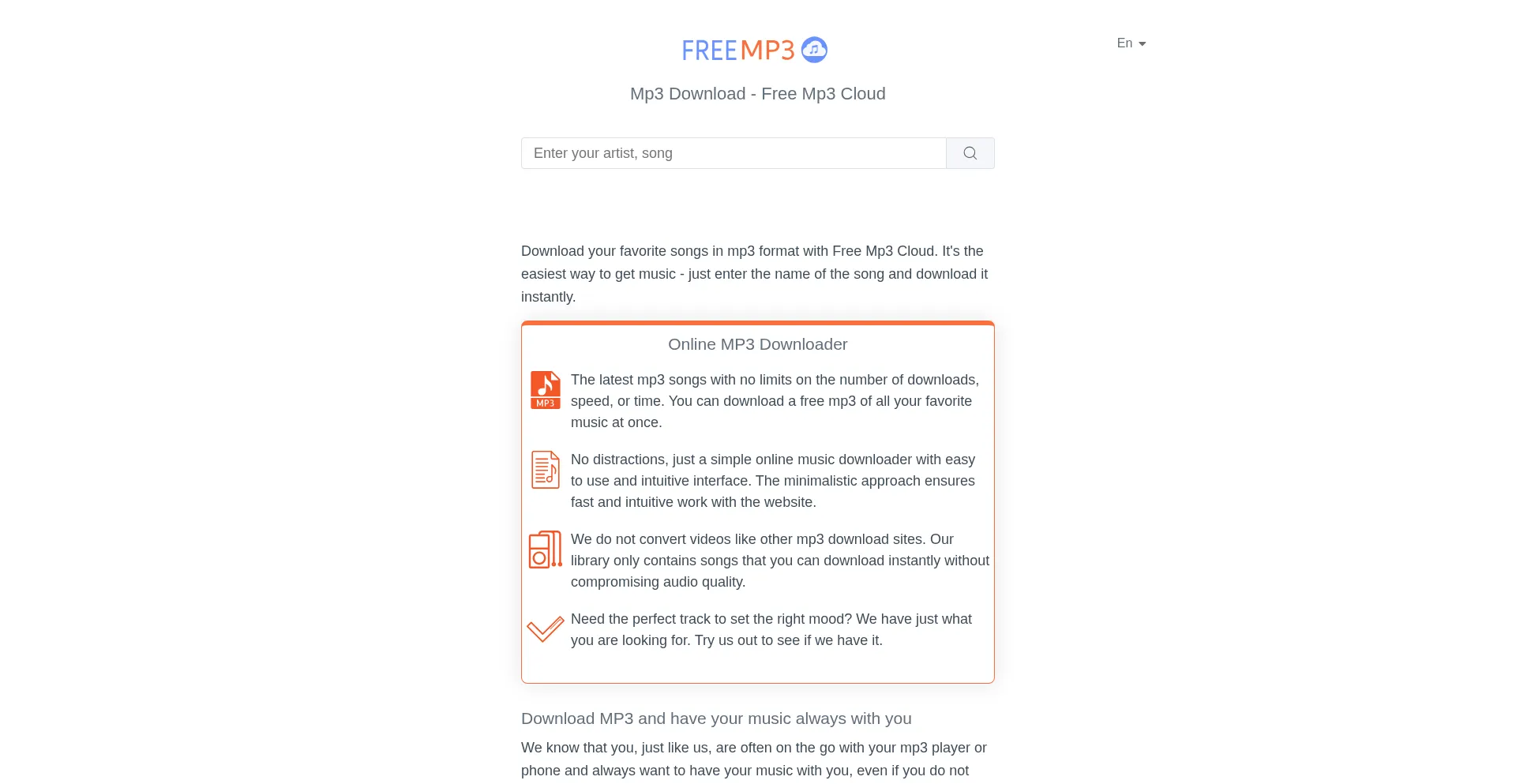 Website screenshot of G2.freemp3cloud.com