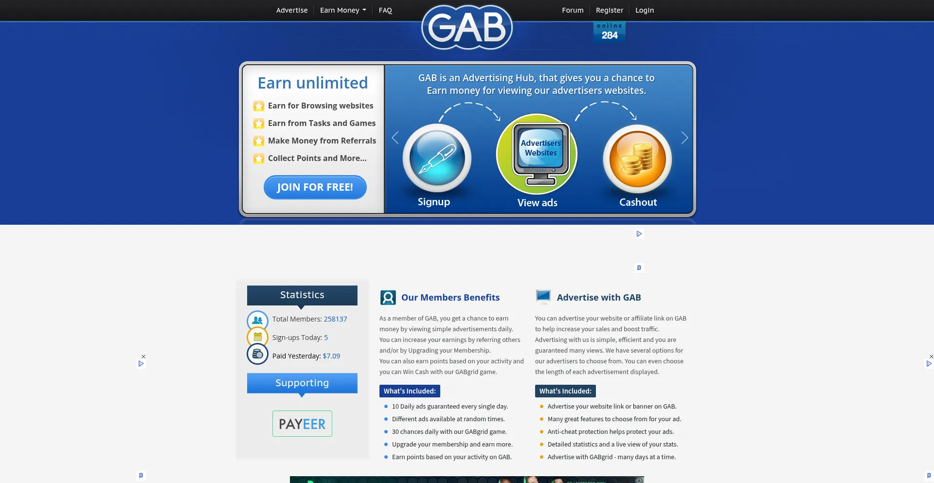Website screenshot of Gab.ag