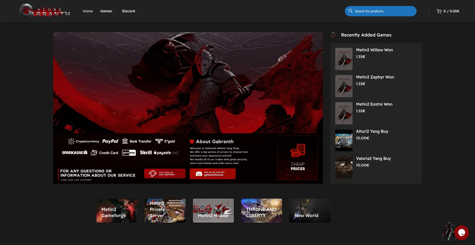 Website screenshot of Gabranthstore.com