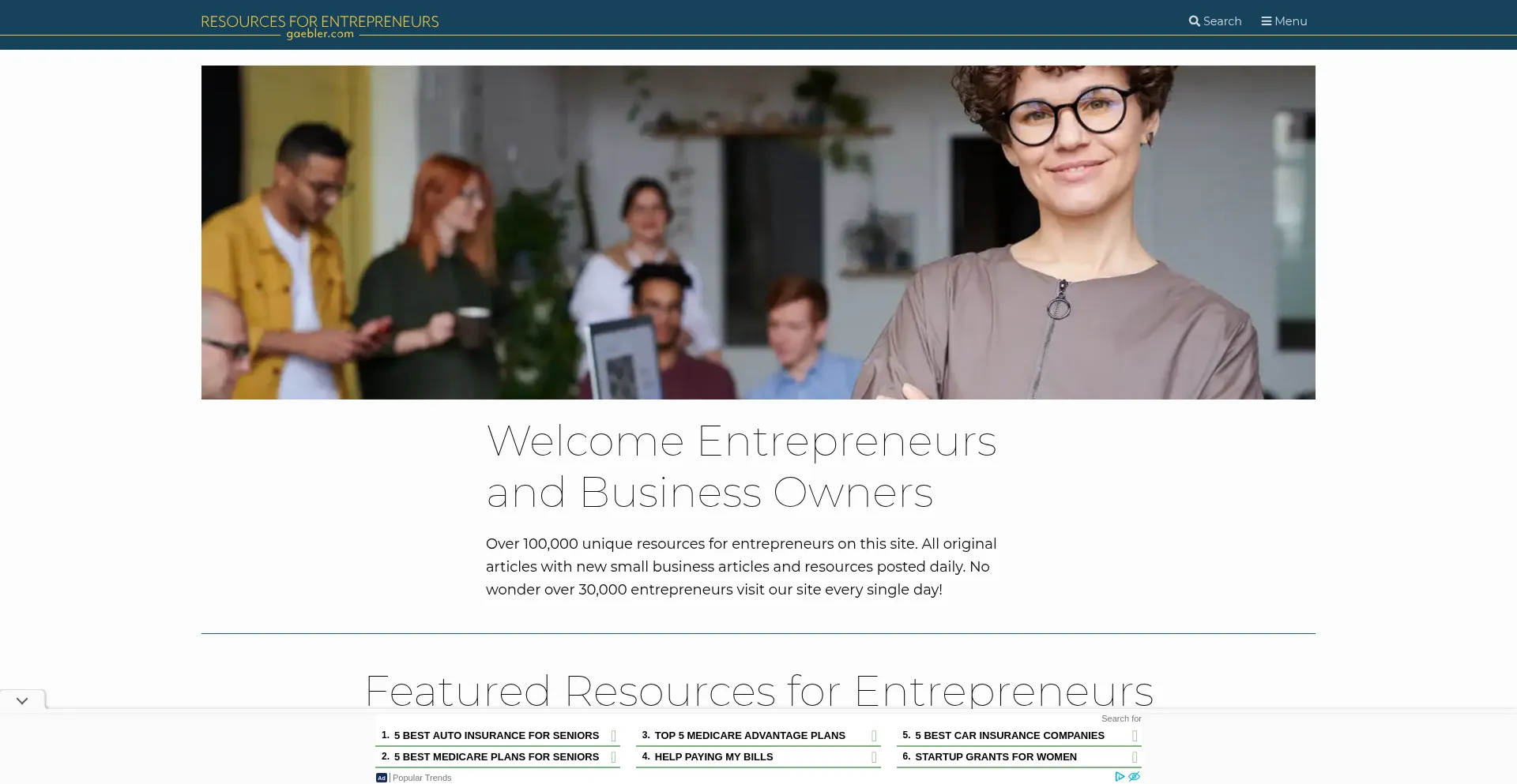 Website screenshot of Gaebler.com