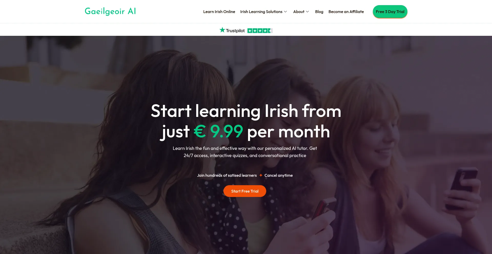 Website screenshot of Gaeilgeoir.ai