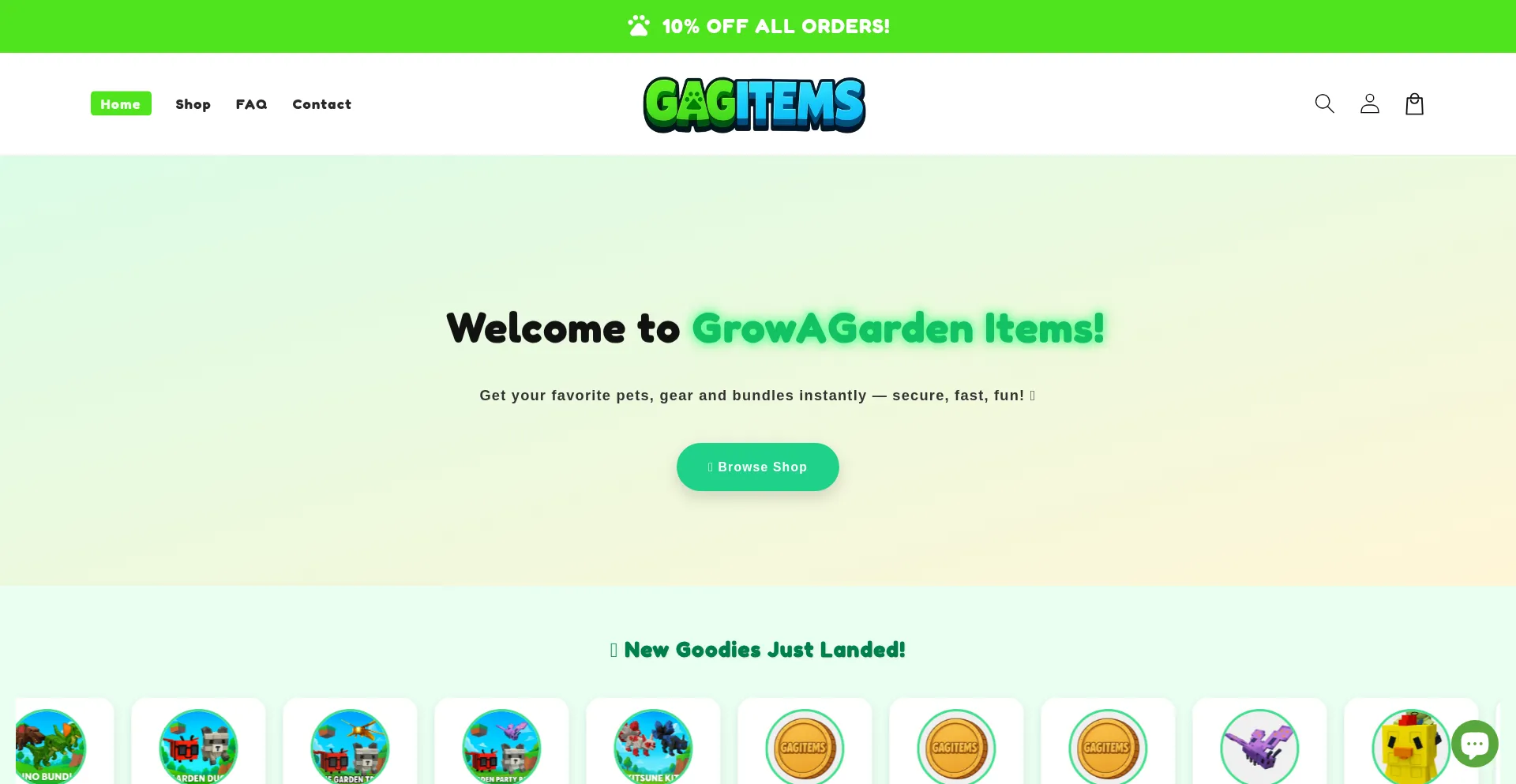 Website screenshot of Gagitems.com