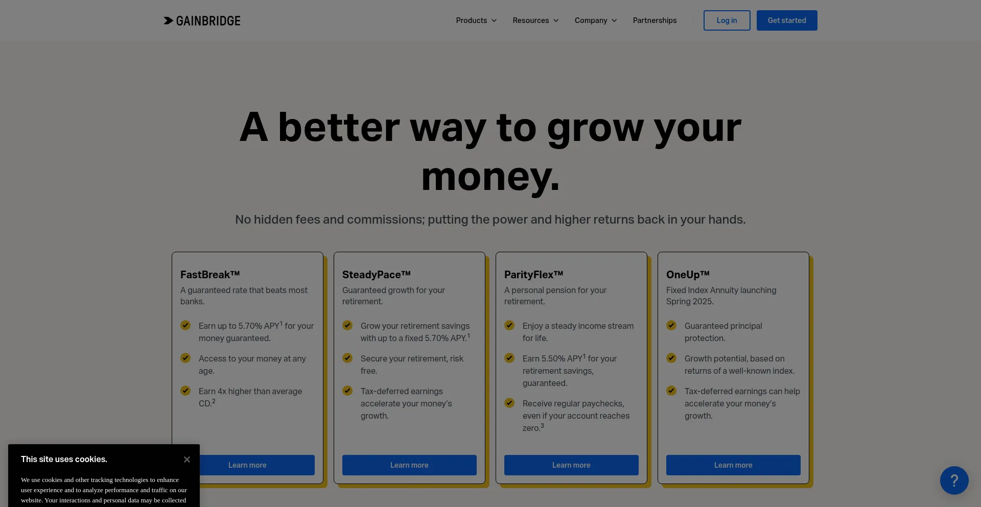 Website screenshot of Gainbridge.io