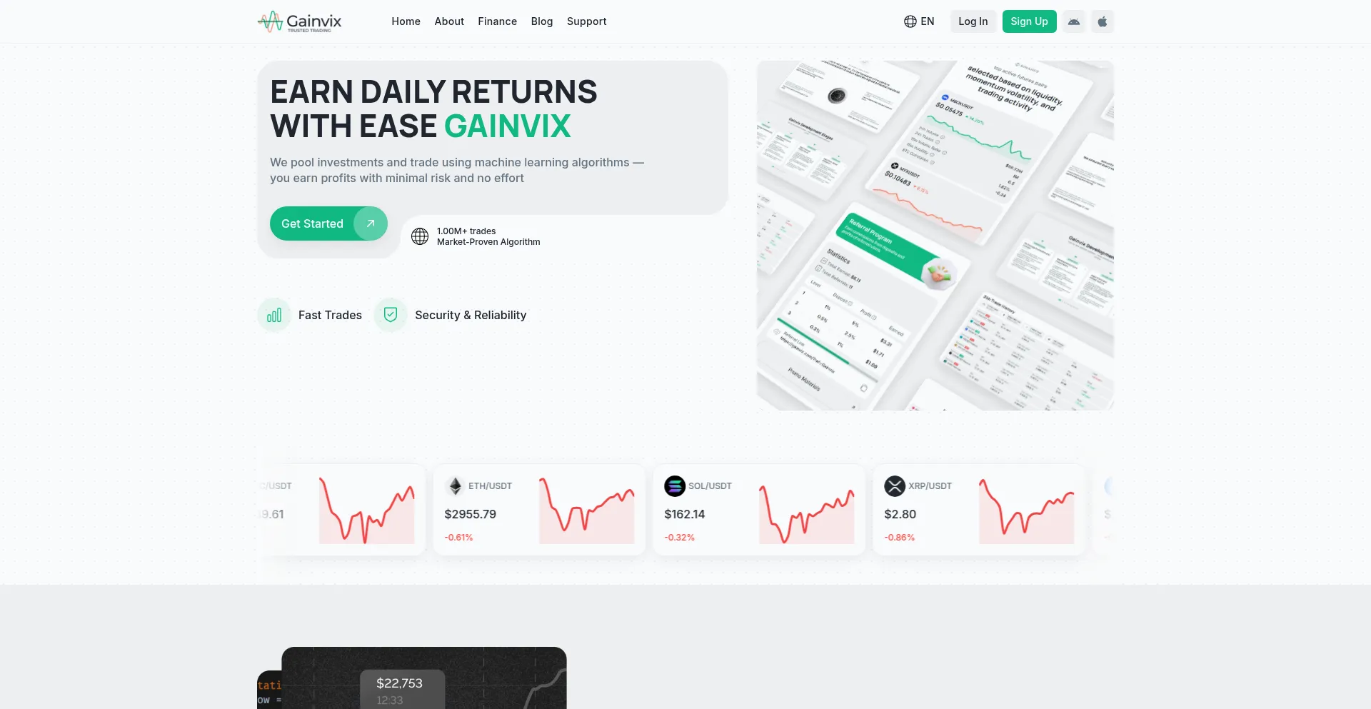 Website screenshot of Gainvix.com