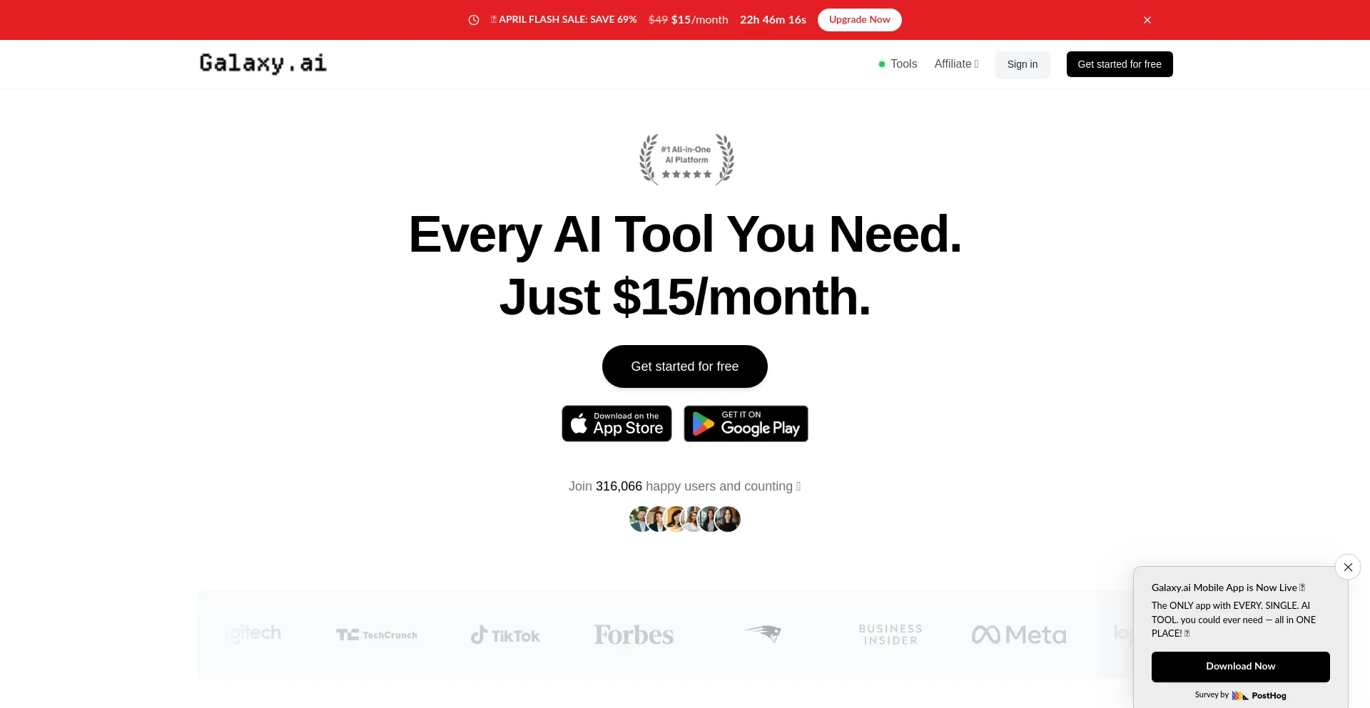 Website screenshot of Galaxy.ai