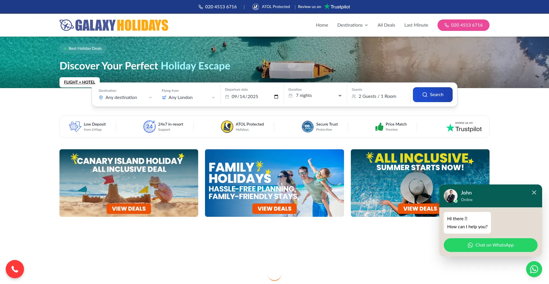 Website screenshot of Galaxyholidays.co.uk