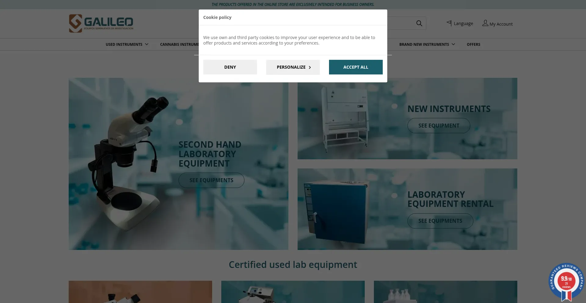Website screenshot of Galileoequipos.com