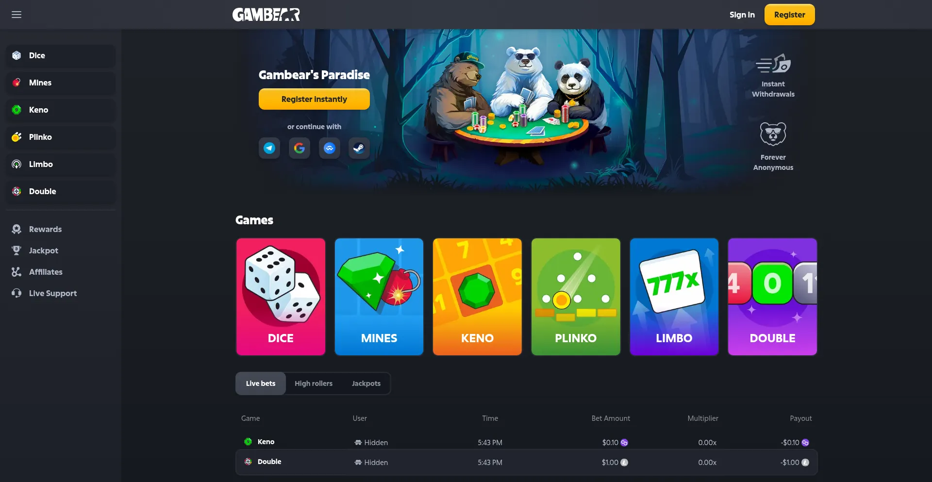 Website screenshot of Gambear.com