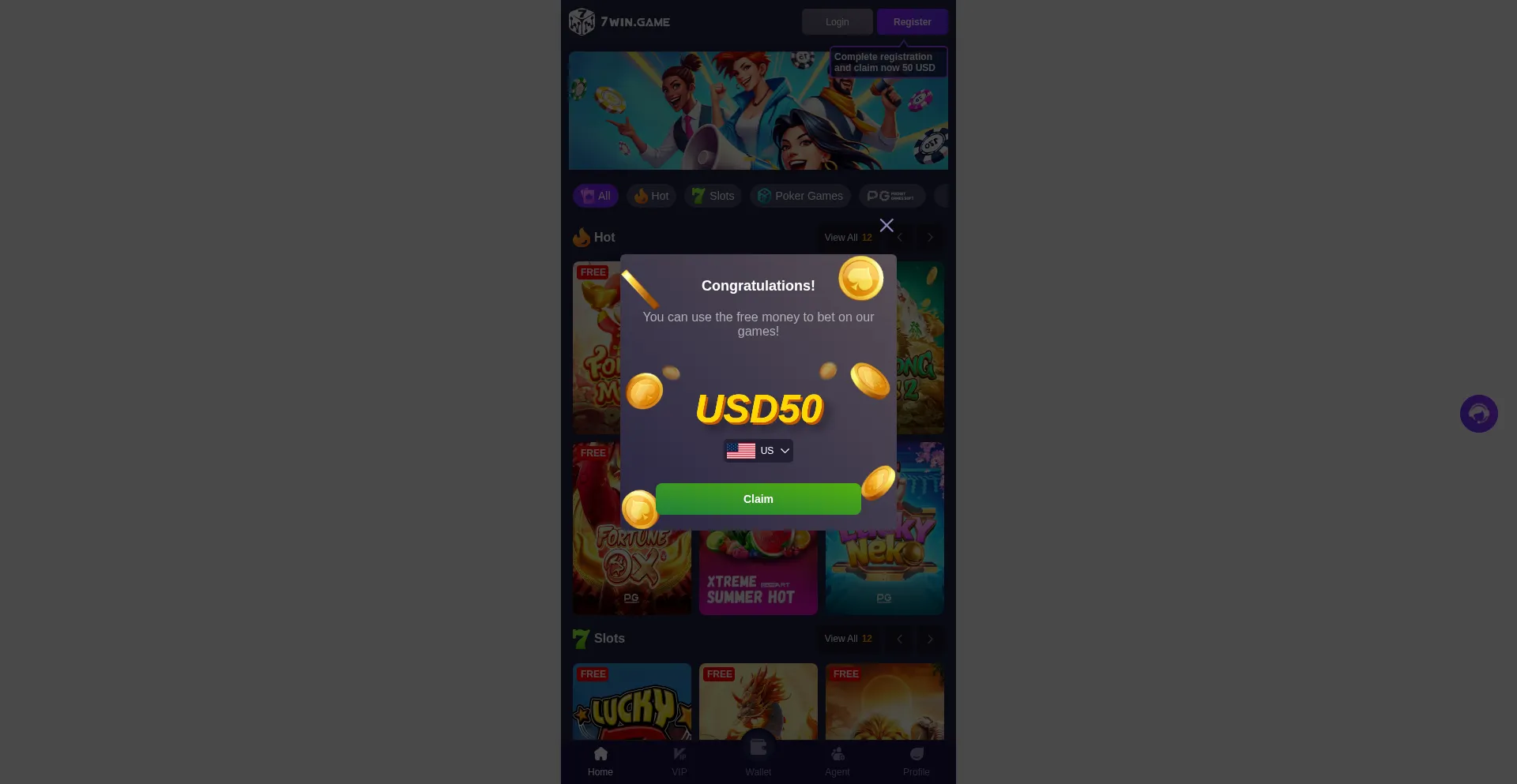 Website screenshot of Game.7gain.cc