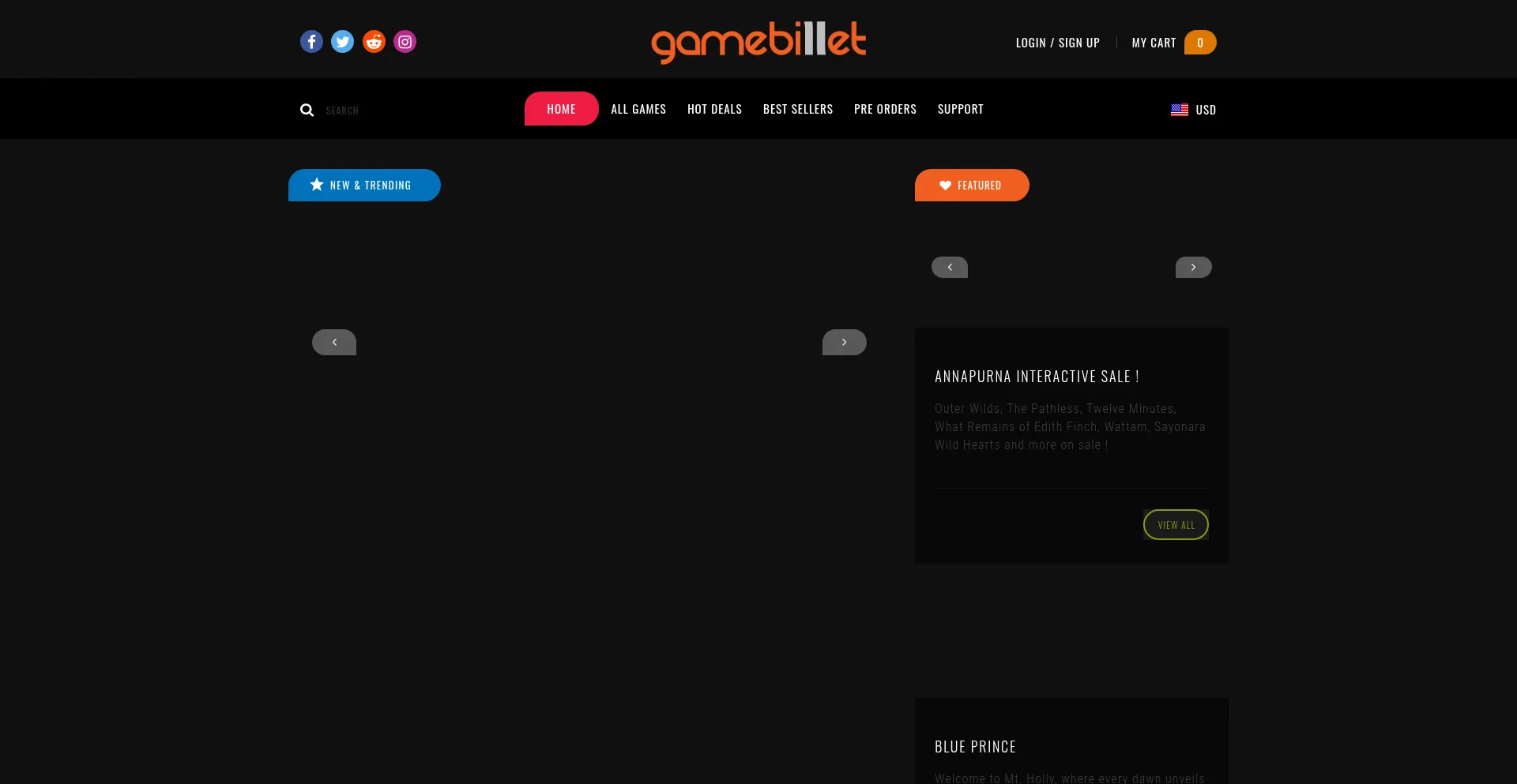 Website screenshot of Gamebillet.com