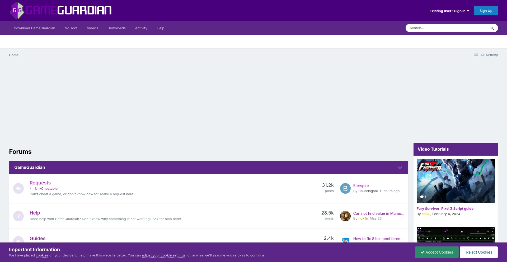Website screenshot of Gameguardian.net