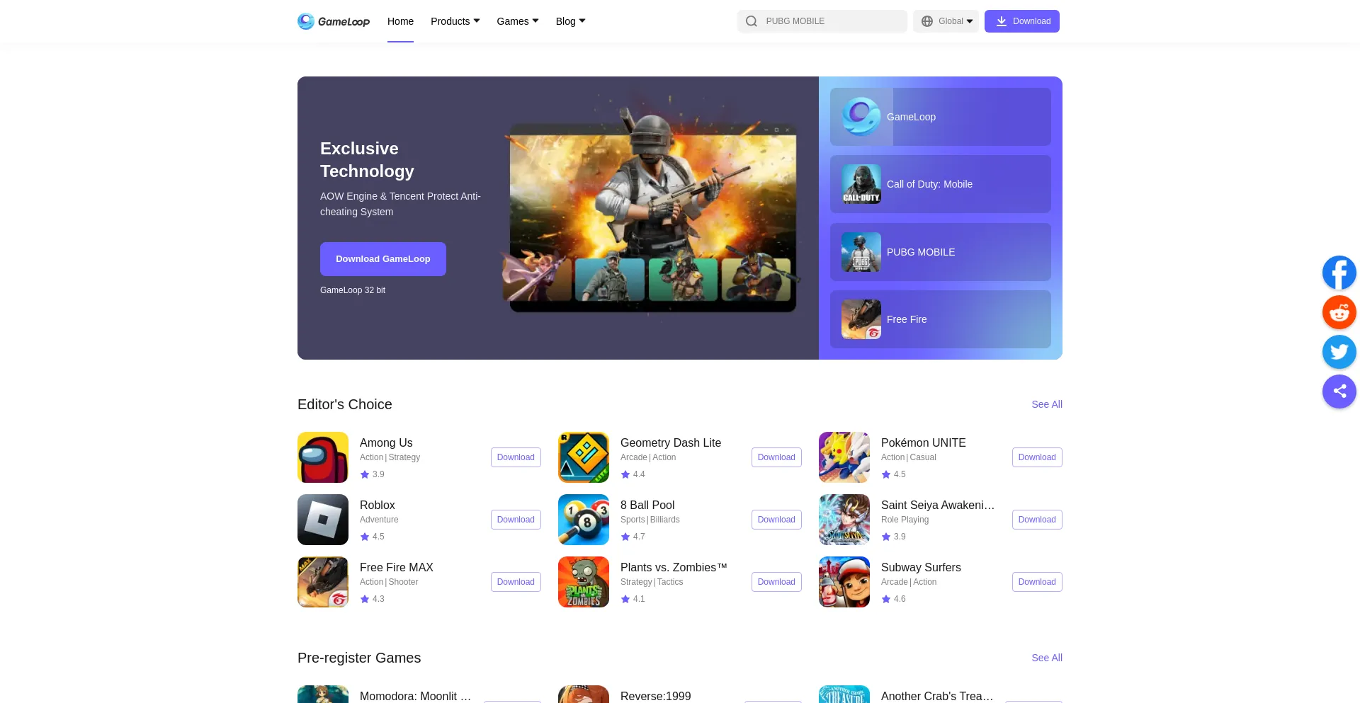 Website screenshot of Gameloop.mobi