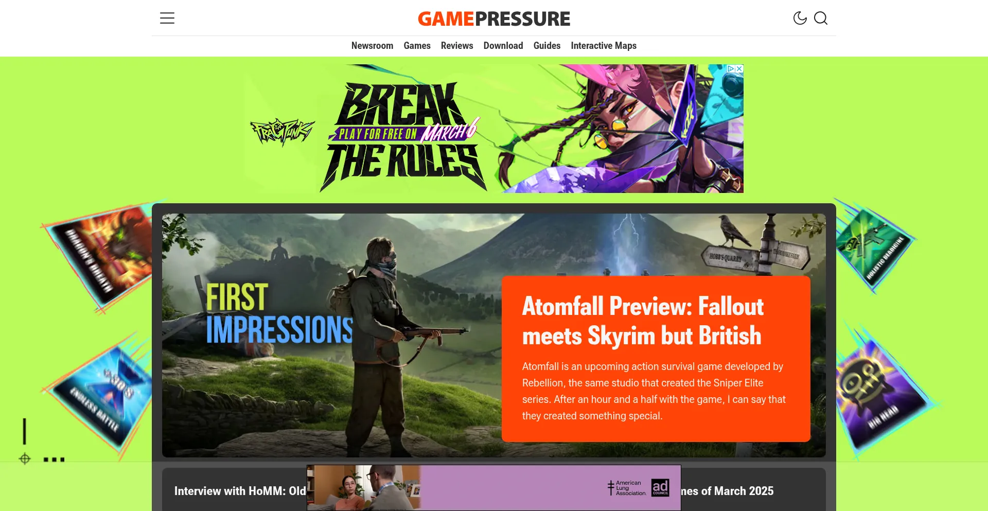 Website screenshot of Gamepressure.com