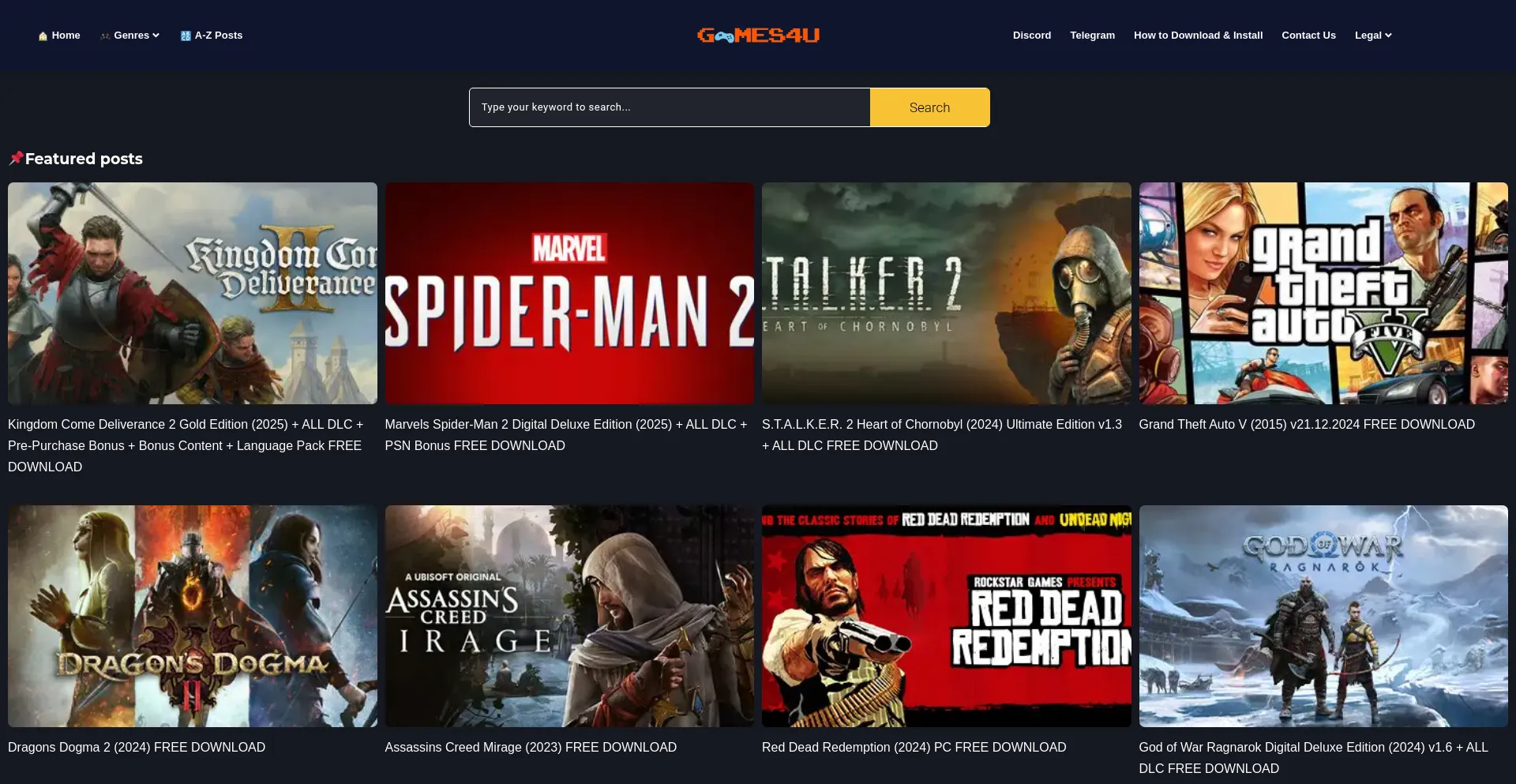 Website screenshot of Games4u.org