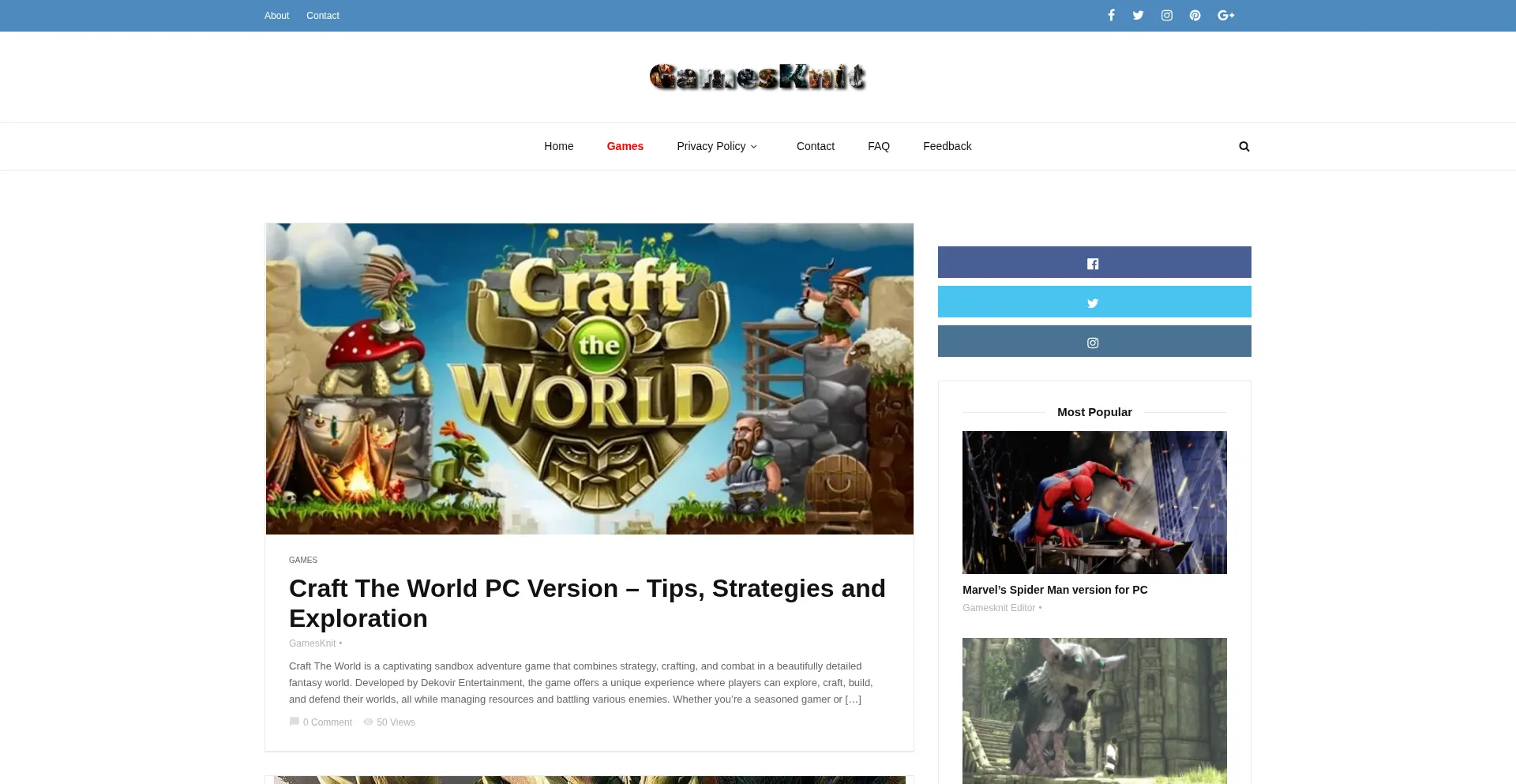 Website screenshot of Gamesknit.com