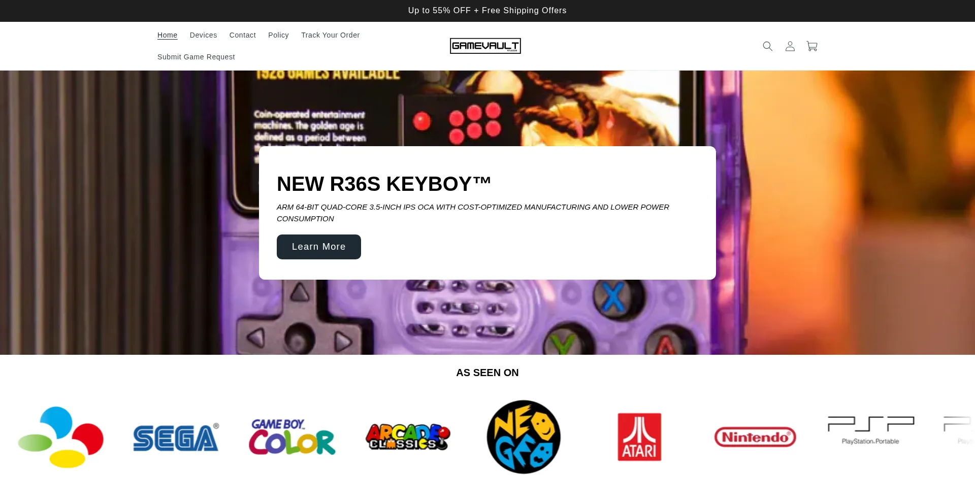 Website screenshot of Gamevaultos.com
