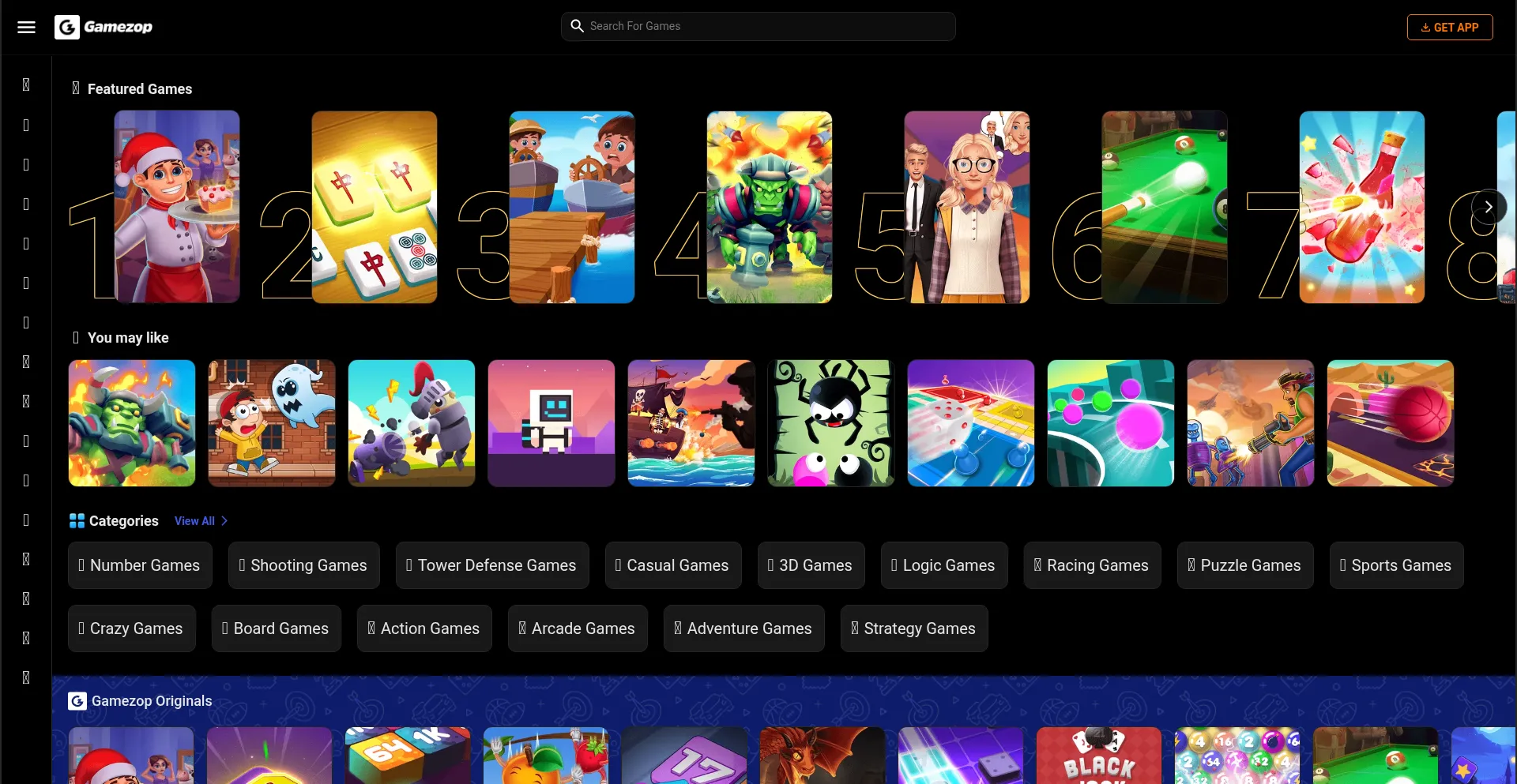 Website screenshot of Gamezop.com